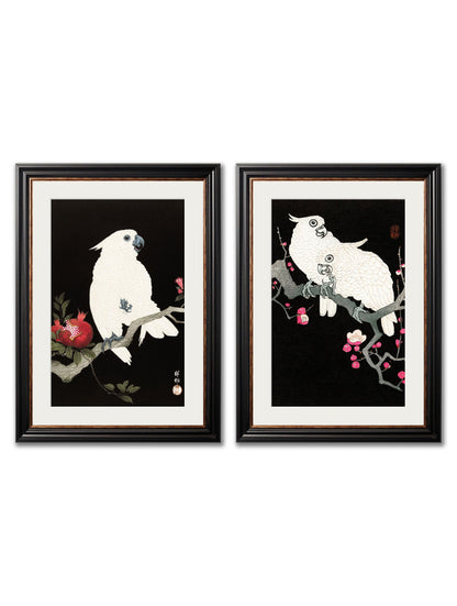 c.1910 Cockatoos - Ohara Koson in size 38 x 50cm - glass-fronted framed wall art print with solid wood frame, ideal for modern interiors
