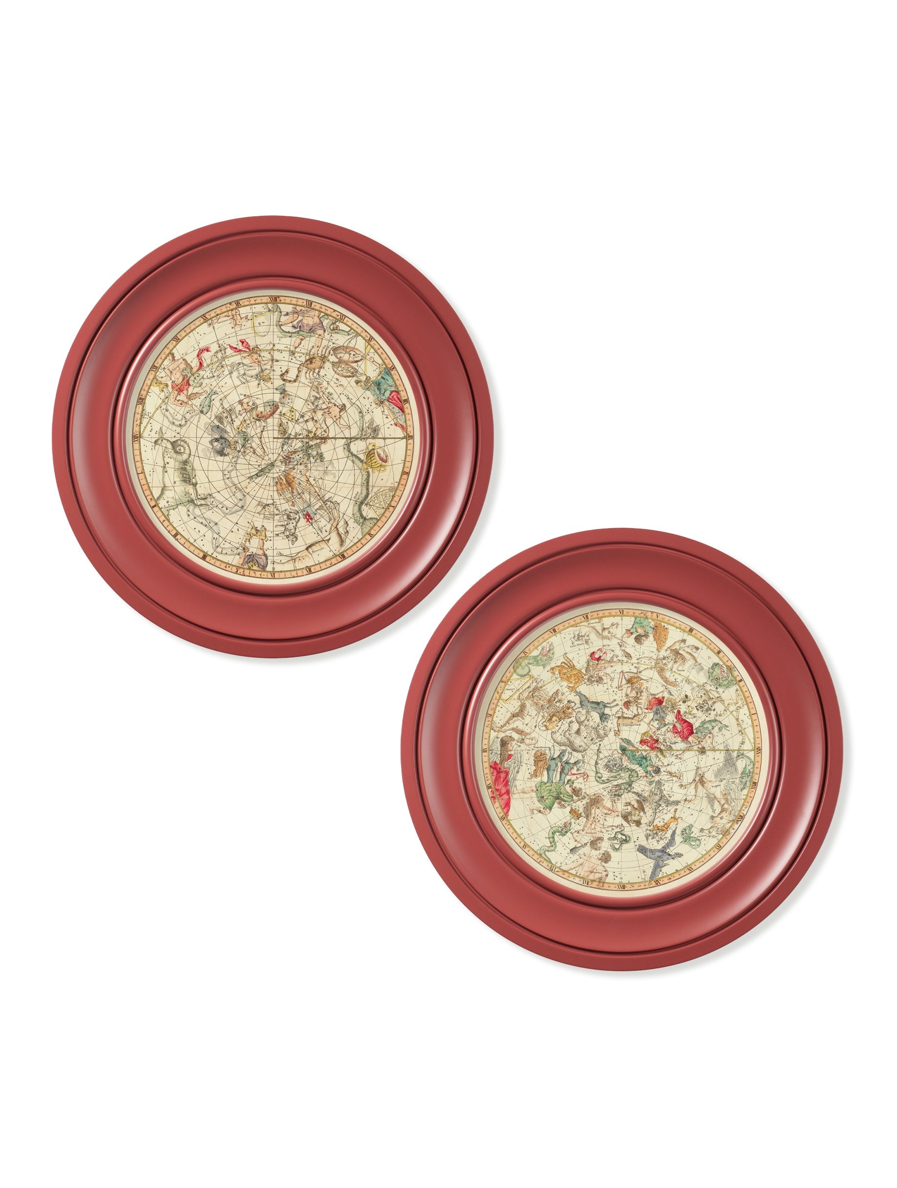 c 1820 map of constellations round frame red in size 44 x 44cm - glass-fronted framed wall art print with solid wood frame, perfect for statement wall decor