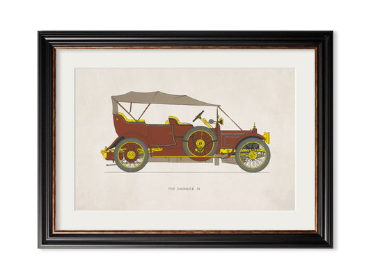 1910 DAIMLER 38 in size 35 x 50cm - glass-fronted framed wall art print with solid wood frame, luxury wall art for sophisticated spaces