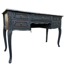 Load image into Gallery viewer, Black Ornate Five Drawer Desk Dressing Table Hall Table Hand Painted And Stencilled
