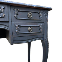Load image into Gallery viewer, Black Ornate Five Drawer Desk Dressing Table Hall Table Hand Painted And Stencilled
