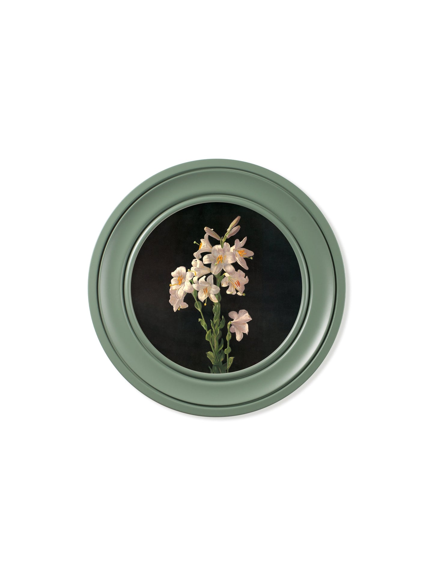 c 1874 george cochran lambdin lillys round frame green in size 70 x 70cm - glass-fronted framed wall art print with solid wood frame, a beautiful addition to stylish homes