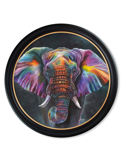 elephant print wisdom by amy ansell oxford round frame - premium glass-fronted framed art print with solid wood frame, perfect for luxury home decor