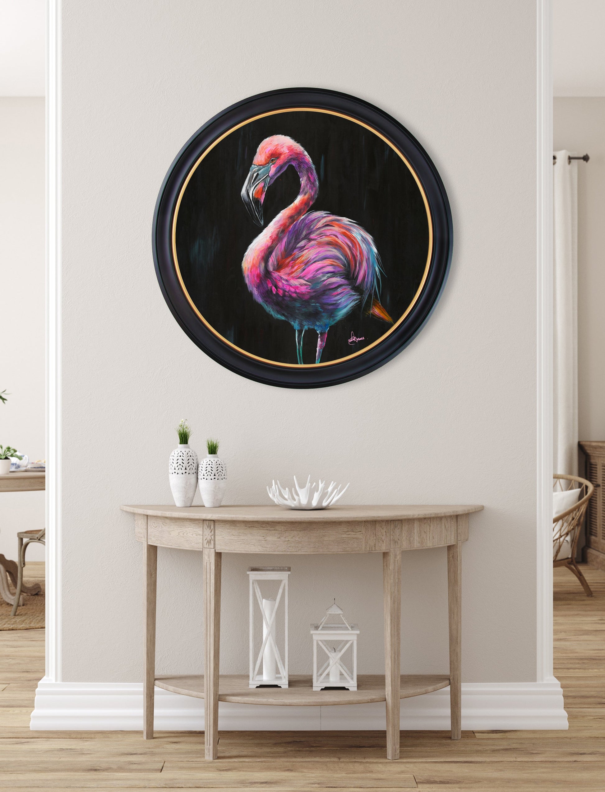 florrie oxford round frame in size 70 x 70cm - glass-fronted framed wall art print with solid wood frame, ideal for modern interiors