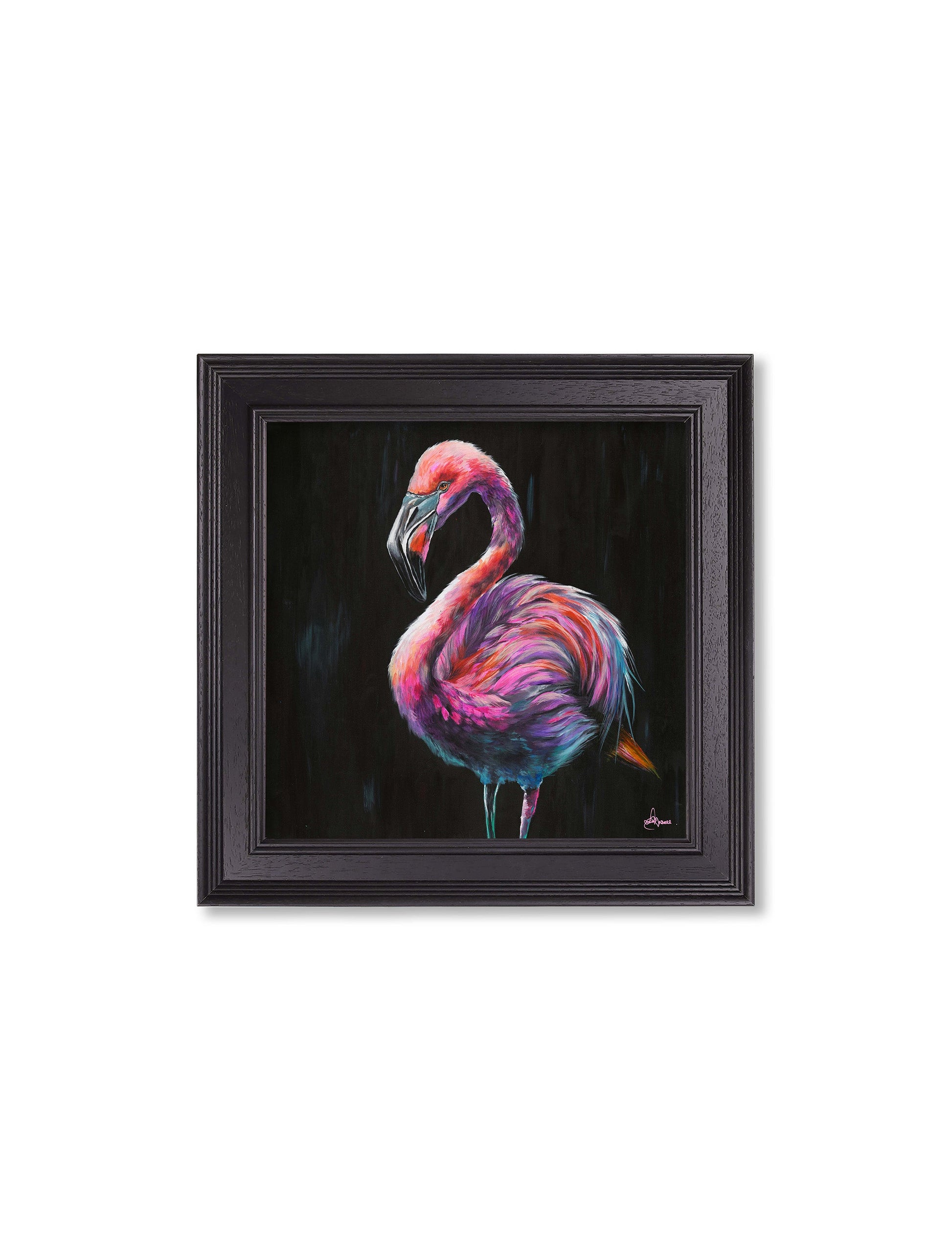 flamingo print florrie by amy ansell black square frame - premium glass-fronted framed art print with solid wood frame, adds elegance to your decor