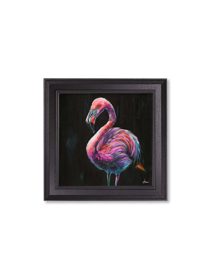 flamingo print florrie by amy ansell black square frame - premium glass-fronted framed art print with solid wood frame, adds elegance to your decor