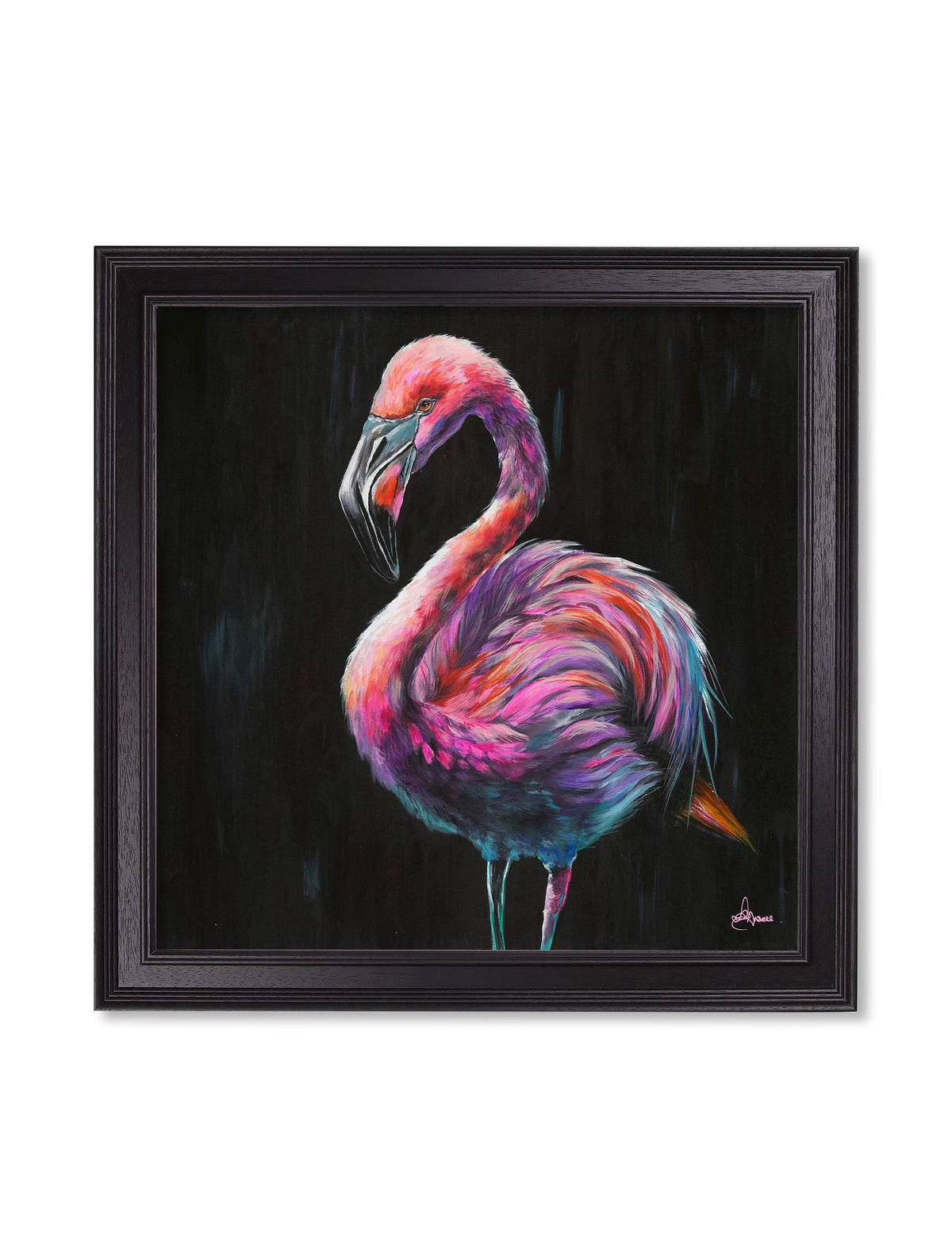 flamingo print florrie by amy ansell black square frame - premium glass-fronted framed art print with solid wood frame, adds elegance to your decor