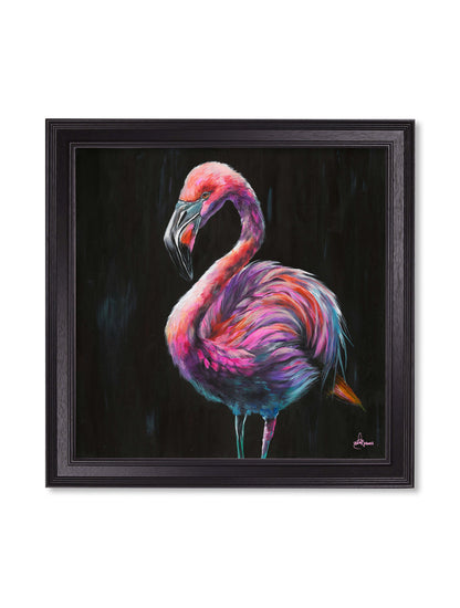 flamingo print florrie by amy ansell black square frame - premium glass-fronted framed art print with solid wood frame, adds elegance to your decor