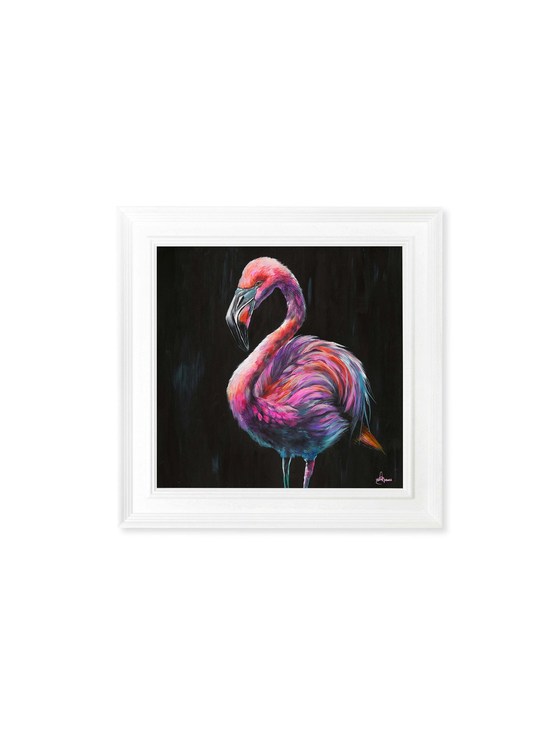 flamingo print florrie by amy ansell strong white square frame - premium glass-fronted framed art print with solid wood frame, a beautiful addition to stylish homes