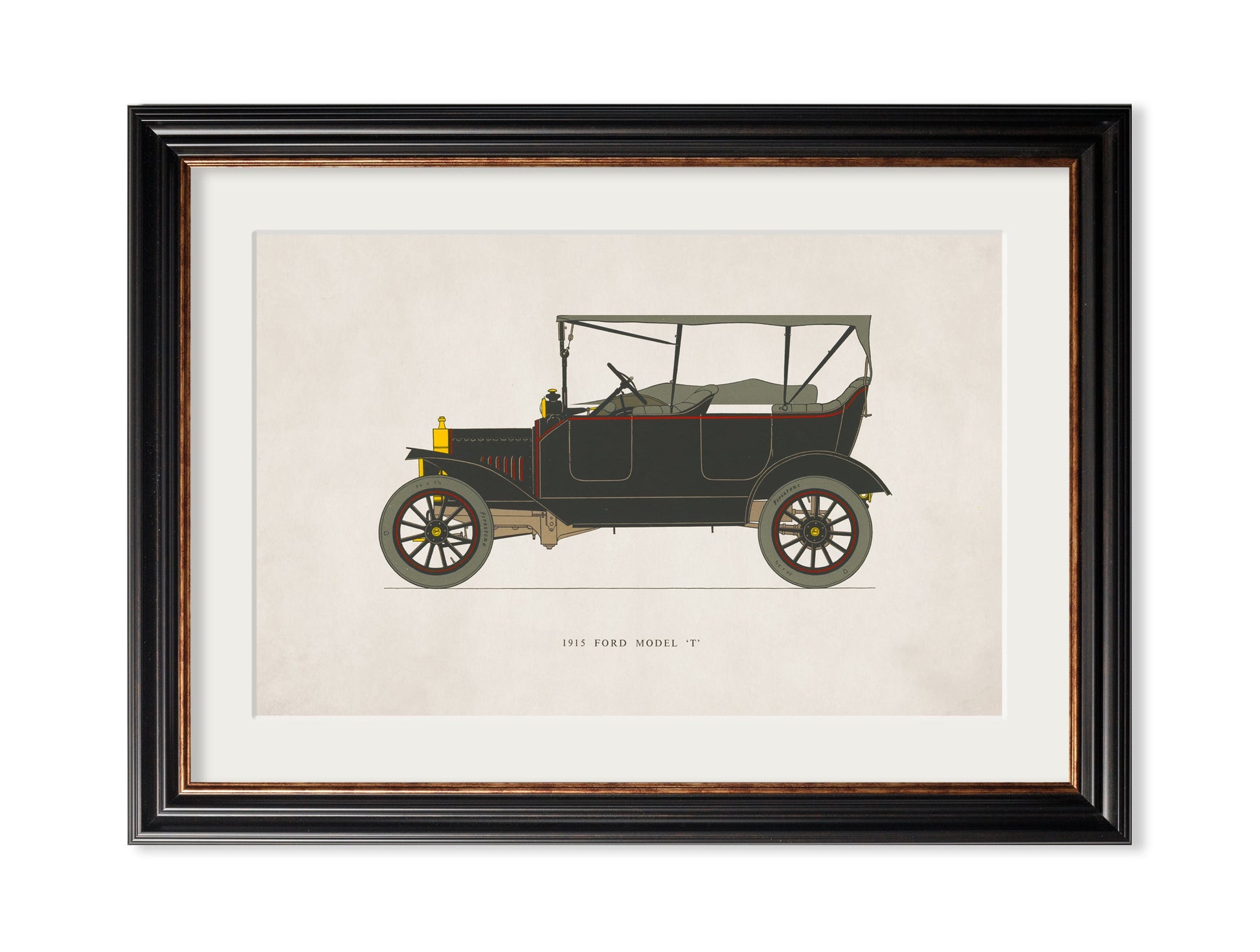 1915 FORD MODEL 'T' in size 35 x 50cm - glass-fronted framed wall art print with solid wood frame, perfect for luxury home decor
