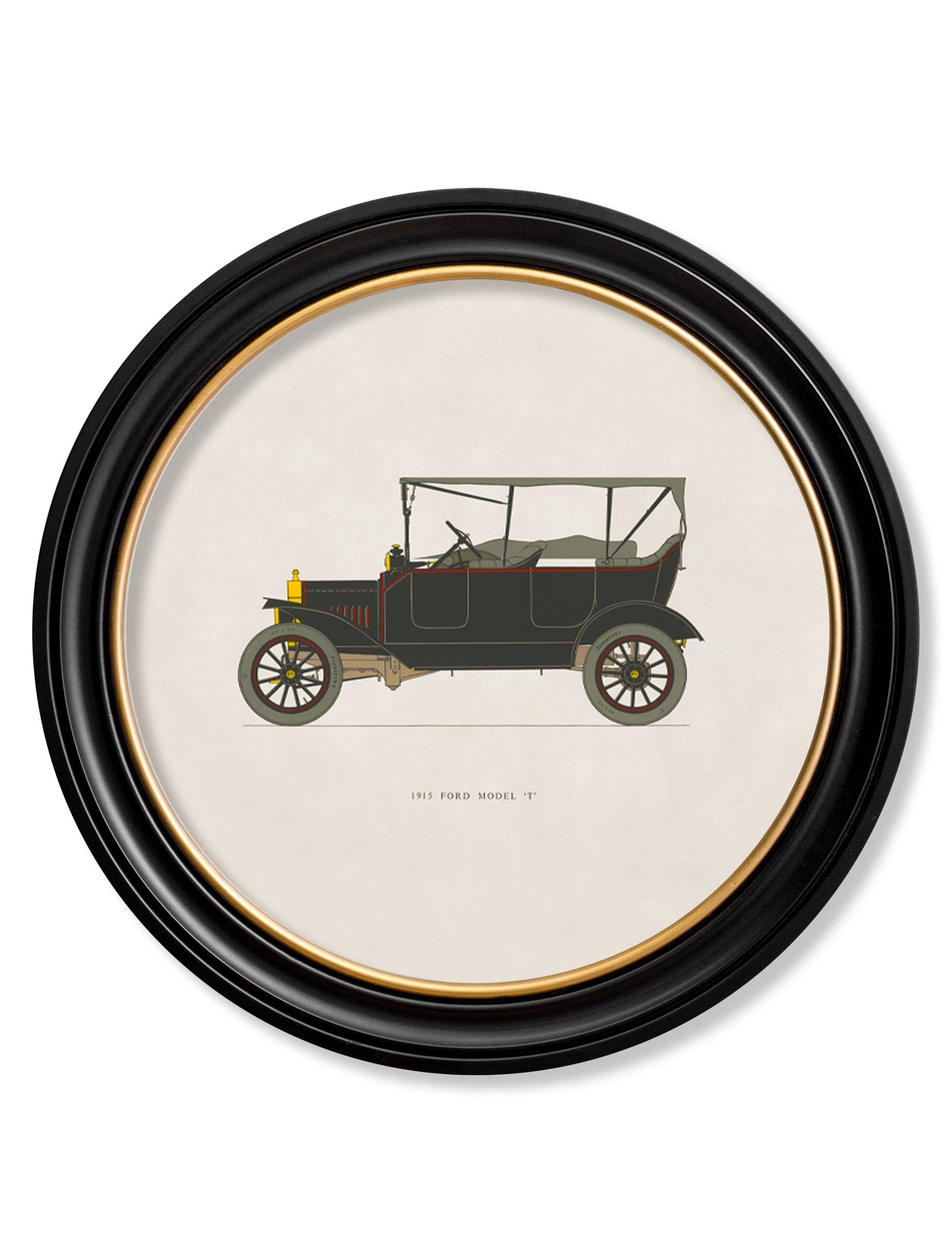 1915 FORD MODEL 'T' in Round Frame in size 44 x 44cm - glass-fronted framed wall art print with solid wood frame, a beautiful addition to stylish homes