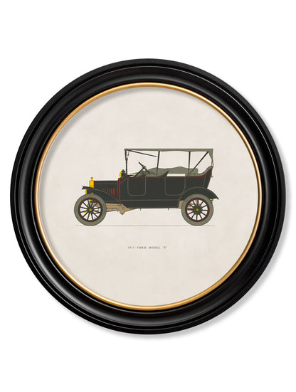 1915 FORD MODEL 'T' in Round Frame in size 44 x 44cm - glass-fronted framed wall art print with solid wood frame, a beautiful addition to stylish homes