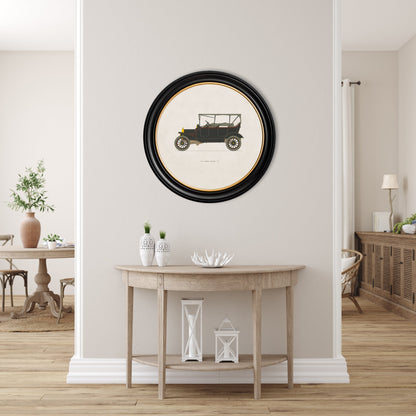 1915 ford model t in round frame in size 70 x 70cm - glass-fronted framed wall art print with solid wood frame, luxury wall art for sophisticated spaces