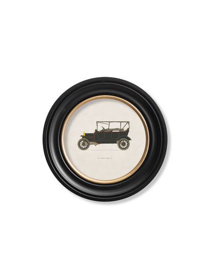 1915 ford model t in round frame - premium glass-fronted framed art print with solid wood frame, designed for high-end interior design