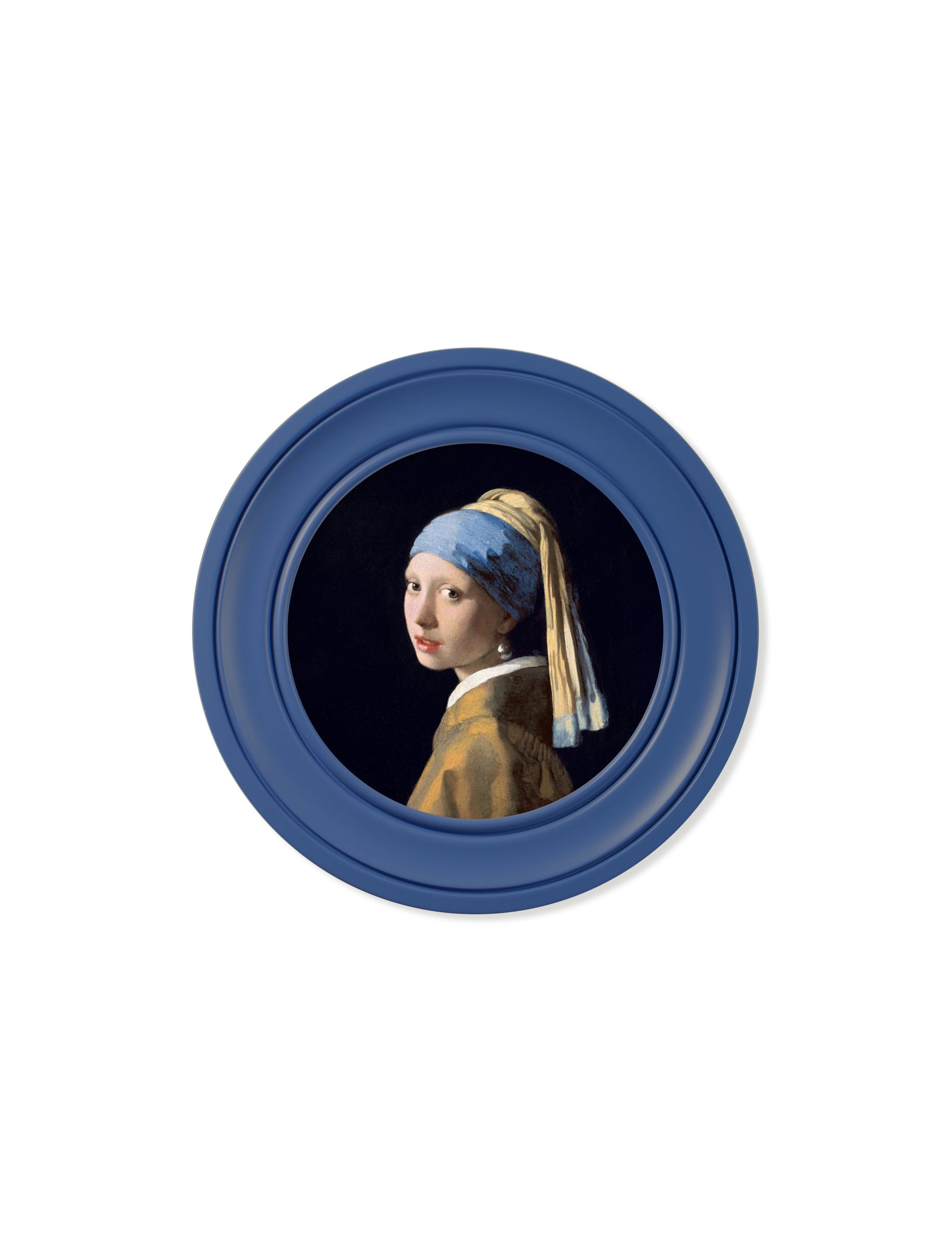 c 1665 girl with a pearl earring round frame j vermeer blue in size 70 x 70cm - glass-fronted framed wall art print with solid wood frame, a beautiful addition to stylish homes