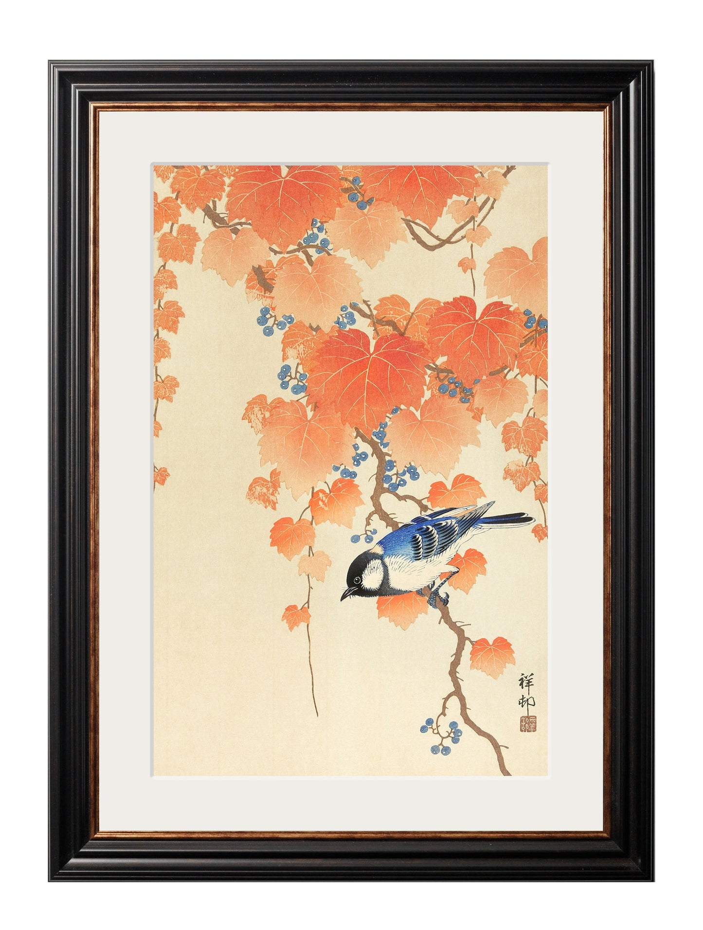 c 1910 garden birds ohara koson in size 38 x 50cm - glass-fronted framed wall art print with solid wood frame, adds elegance to your decor