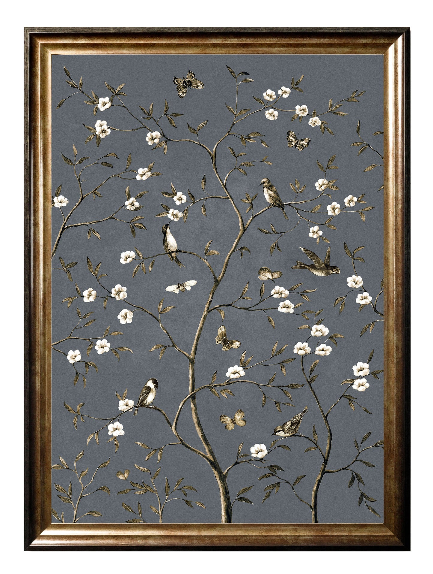 tree of life grey set of 2 in size 95 x 130cm - glass-fronted framed wall art print with solid wood frame, luxury wall art for sophisticated spaces