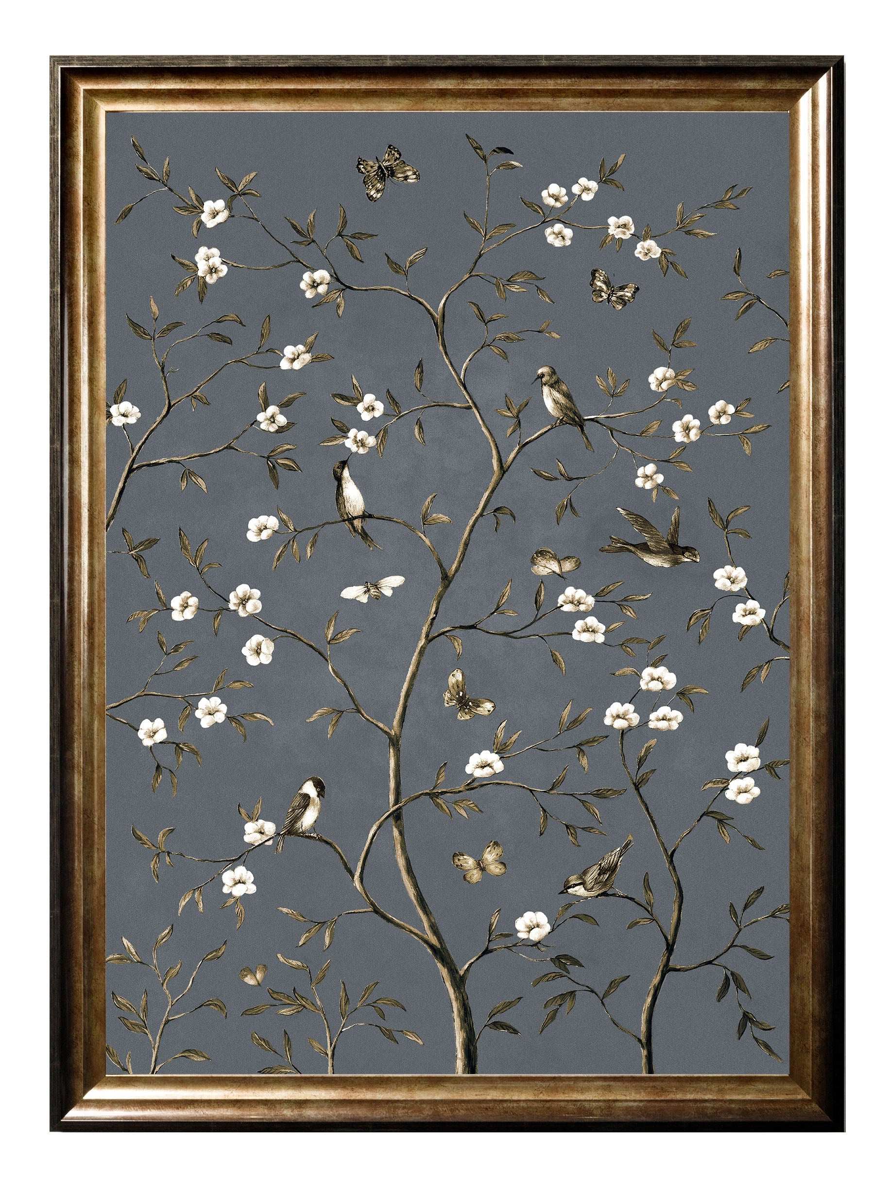 tree of life grey set of 2 in size 95 x 130cm - glass-fronted framed wall art print with solid wood frame, luxury wall art for sophisticated spaces