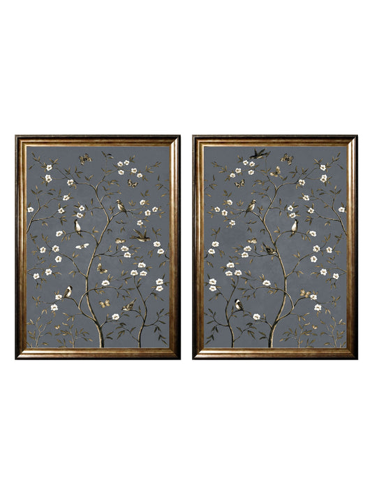 Tree of Life Grey Set of 2 in size 50 x 70cm - glass-fronted framed wall art print with solid wood frame, adds elegance to your decor