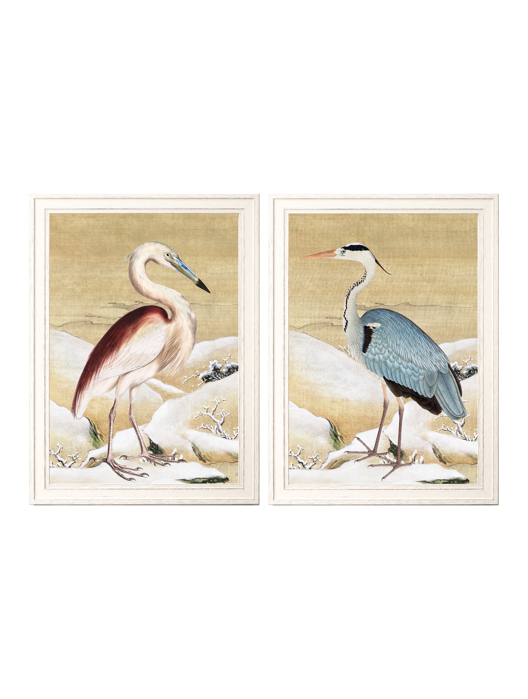 Heron Set of 2 Prints - Ram Das in size 38 x 50cm - glass-fronted framed wall art print with solid wood frame, perfect for luxury home decor