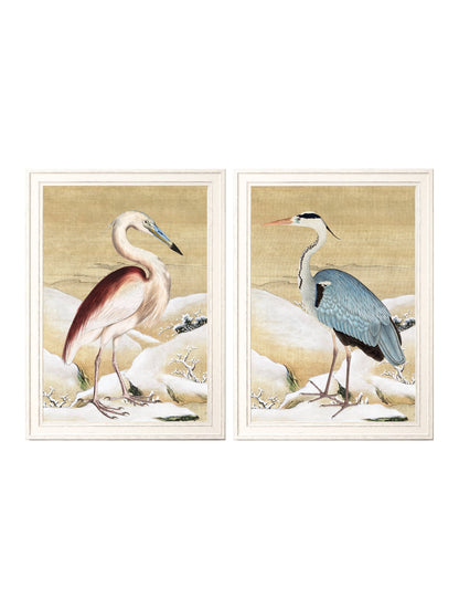 Heron Set of 2 Prints - Ram Das in size 38 x 50cm - glass-fronted framed wall art print with solid wood frame, perfect for luxury home decor