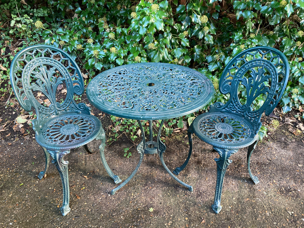 Green Bistro Set Garden Table And Two Chairs