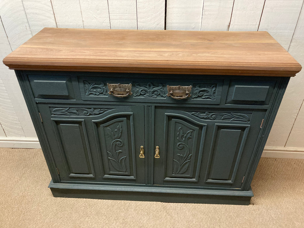 Dark Green Painted Oak Sideboard With A Drawer And Two Doors