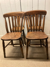 Load image into Gallery viewer, Vintage Set Of Four Elm Wood Farmhouse Kitchen Dining Chairs
