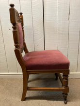 Load image into Gallery viewer, Antique Set Of Four Oak Carved Chairs Upholstered In Pink Velour Castors To Front Legs
