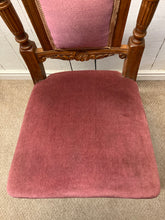 Load image into Gallery viewer, Antique Set Of Four Oak Carved Chairs Upholstered In Pink Velour Castors To Front Legs
