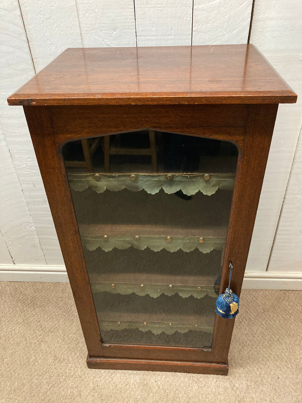 Antique Solid Oak Glazed Cabinet With Shelves On Castors