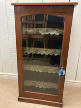 Load image into Gallery viewer, Antique Solid Oak Glazed Cabinet With Shelves On Castors
