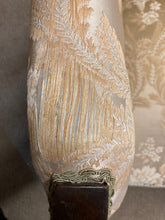Load image into Gallery viewer, Victorian Mahogany Two Seater Sofa Upholstered In Cream Silk Damask Carvings To The Wood
