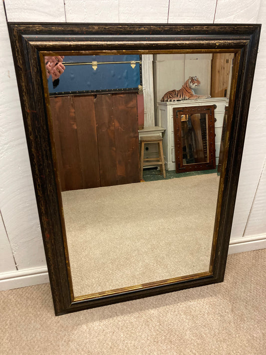 Black And Gold Framed Bevelled Wall Hanging Mirror
