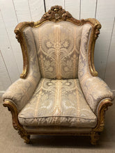 Load image into Gallery viewer, Vintage French Style Rococo Gold Framed Armchair Upholstered In Silk Damask
