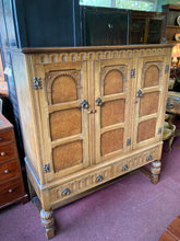 Load image into Gallery viewer, Antique Light Oak Old Charm Style Three Door Two Drawer Linen / Hall Cupboard
