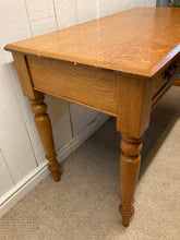 Load image into Gallery viewer, Vintage Light Wood Writing Table Console Table On Turned Legs With A Drawer Brass Handles

