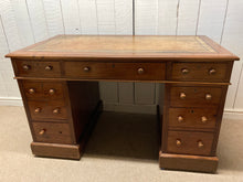 Load image into Gallery viewer, Antique Mahogany Pedestal Desk Tan Leather Top In Need Of TLC
