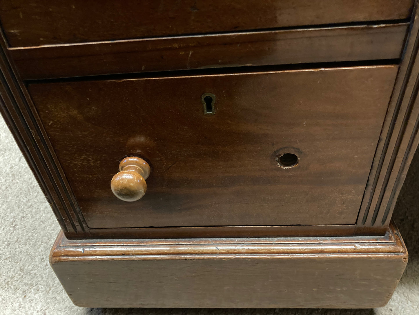 Antique Mahogany Pedestal Desk Tan Leather Top In Need Of TLC