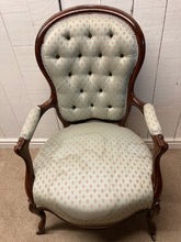 Load image into Gallery viewer, Mahogany Upholstered Button Back Armchair On Castors
