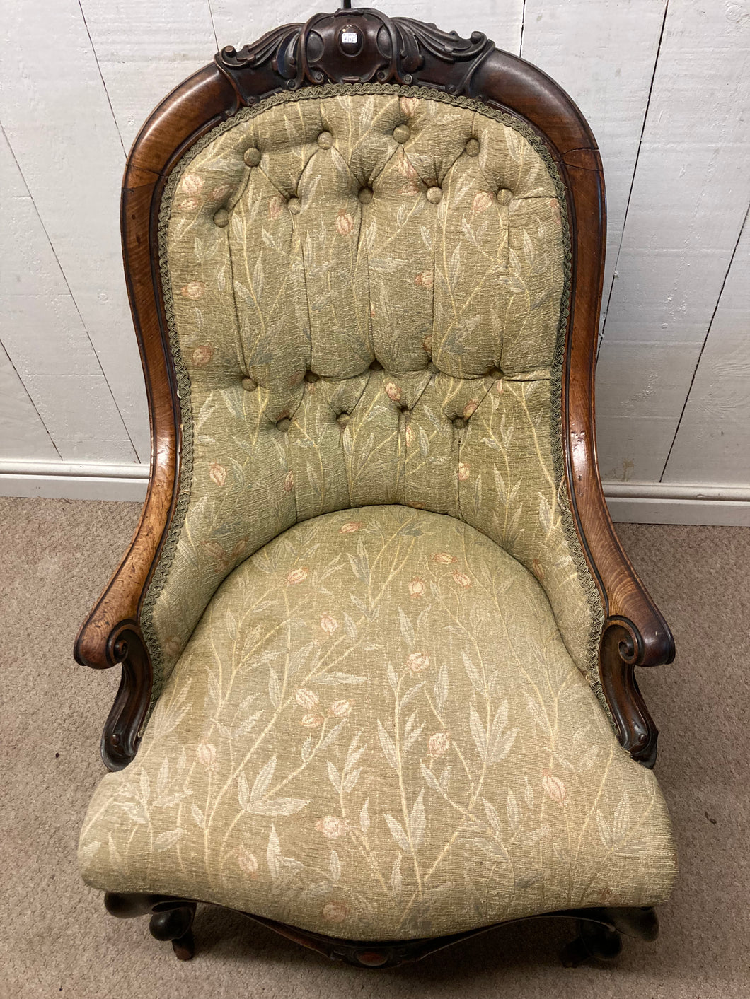 Victorian Carved Button Back Armchair