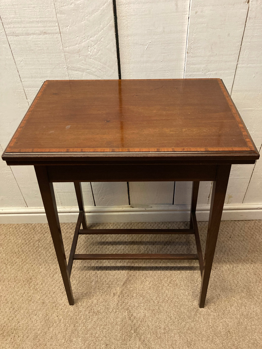Edwardian Mahogany Inlaid Card Table Side/Lamp Table With Storage