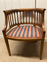 Load image into Gallery viewer, Hardwood Rounded Back Chair Seat Upholstered In Striped Material
