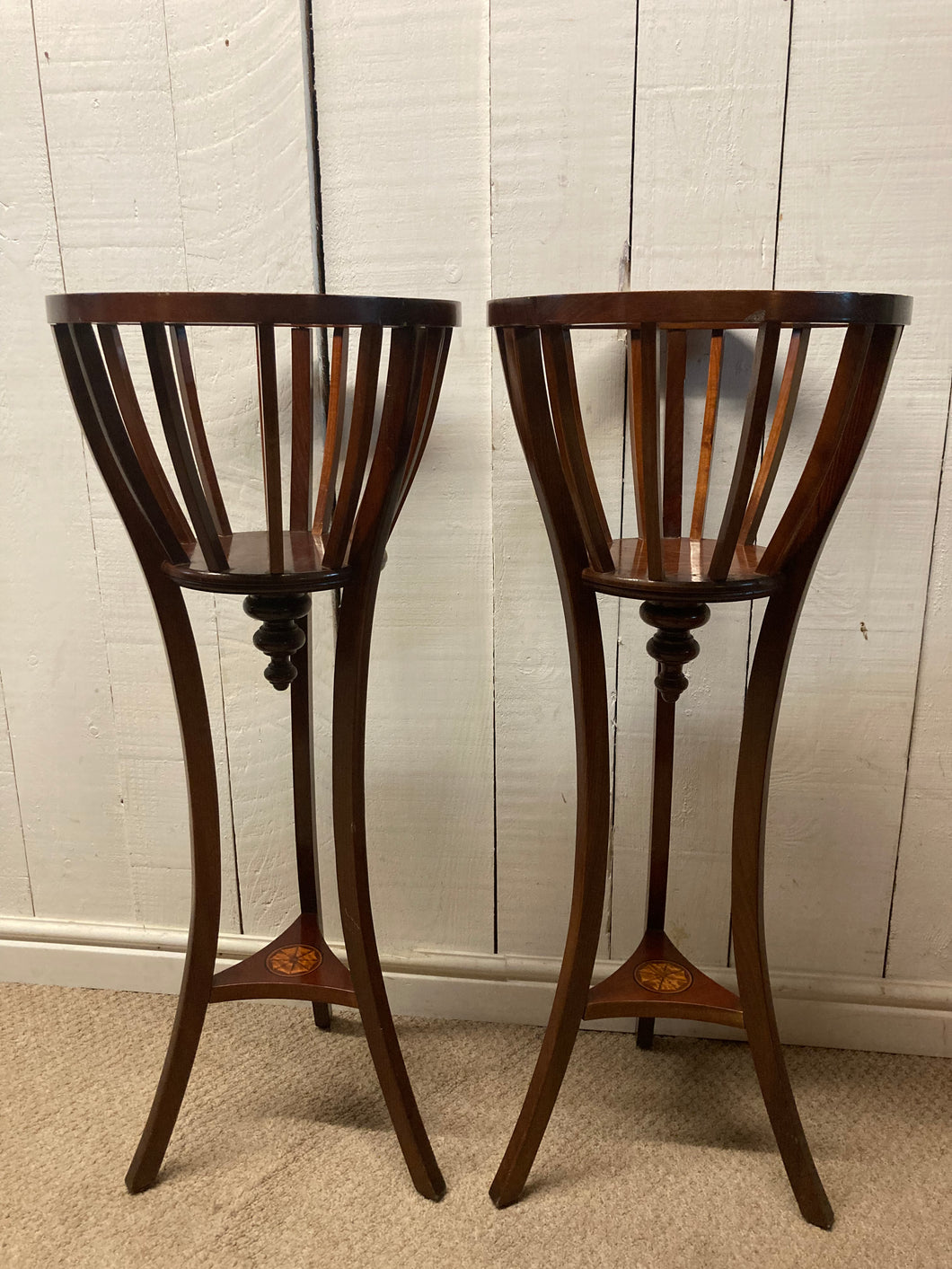 Edwardian Pair Of Mahogany Plant Stands With Inlaying Details
