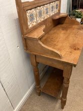 Load image into Gallery viewer, Victorian Antique Pine Tiled Back Wash Stand With A Towel Rail And A Shelf
