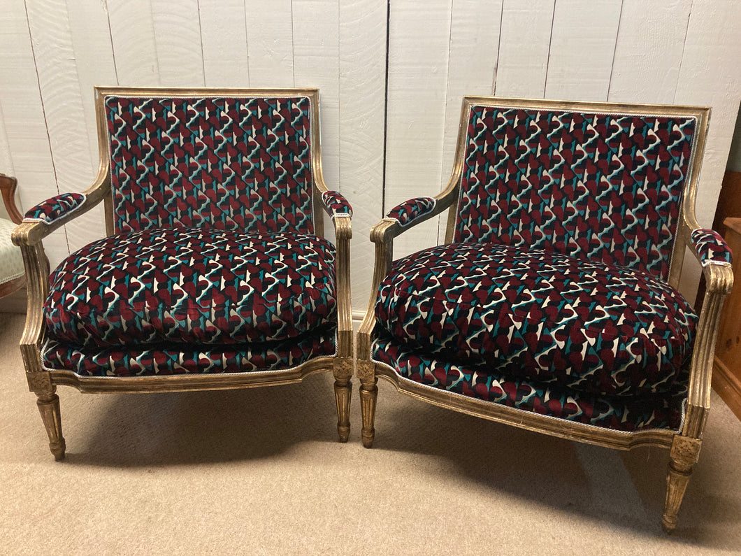 Pair Antique Gilt Frame Armchairs