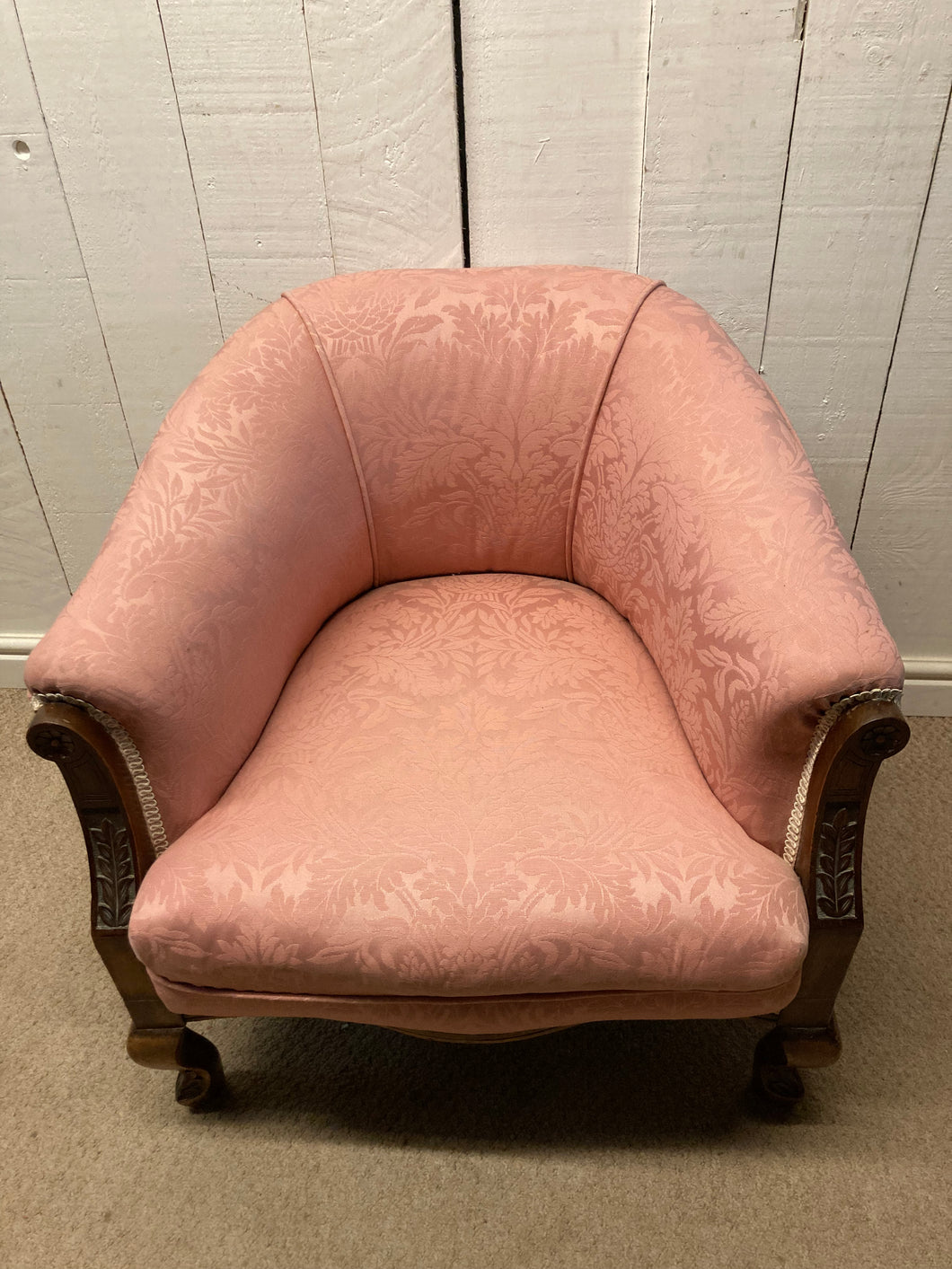 Antique Pink Upholstered Mahogany Framed Armchair