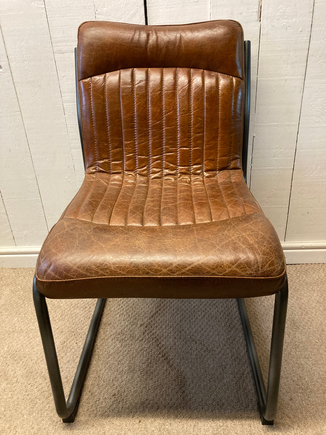 Tan Leatherette Chair On Metal Frame