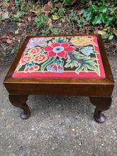 Load image into Gallery viewer, Vintage Mahogany Foot Stool Upholstered In Tapestry
