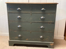 Load image into Gallery viewer, Green Painted Two Over Three Pine Chest Of Drawers Cup Handles
